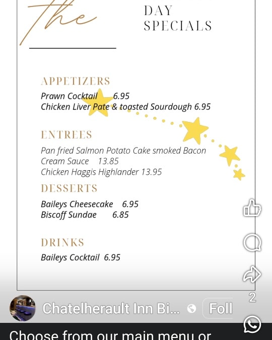 Chatelherault Inn Menu