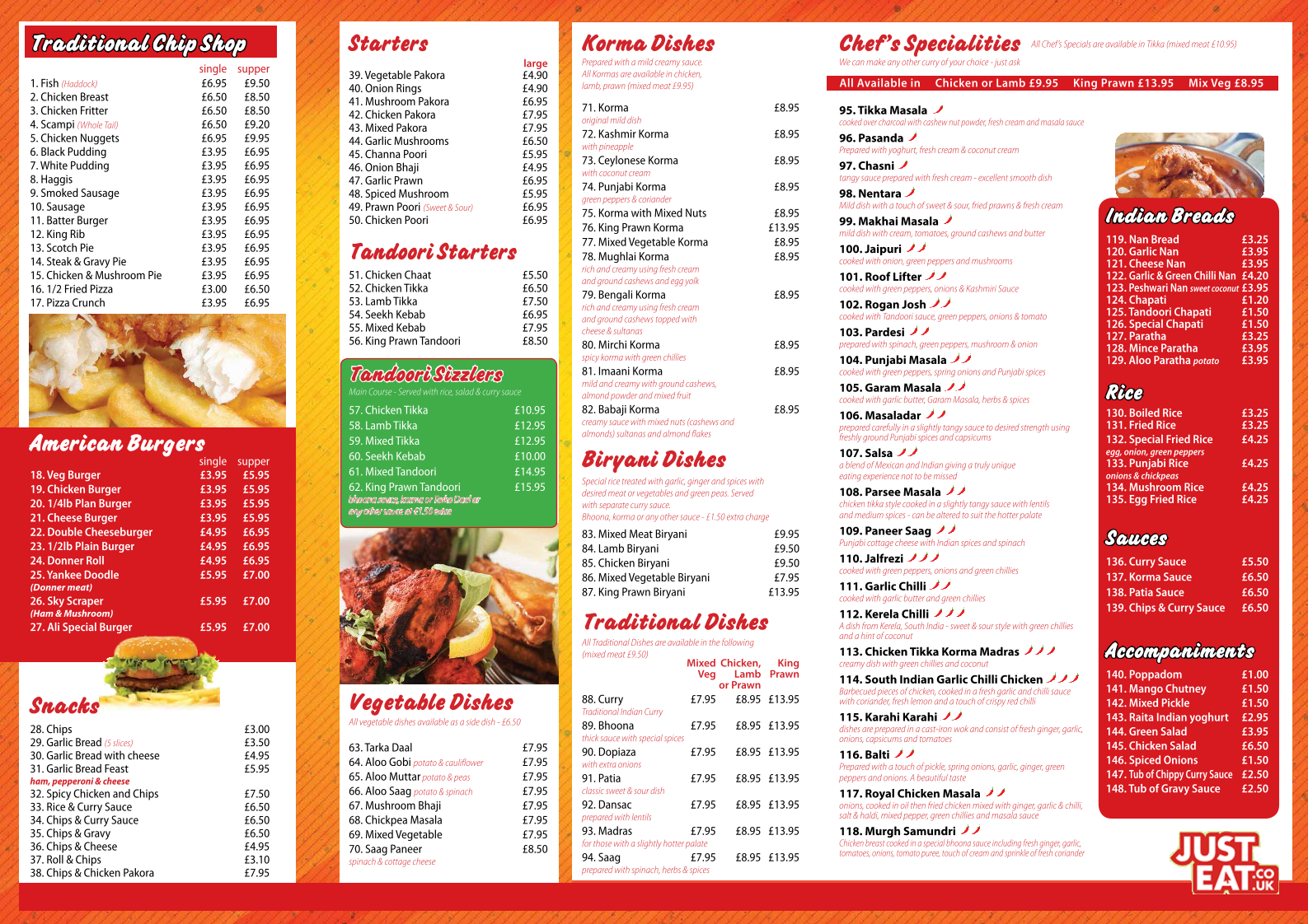 Ali fish&chips and curry House Menu