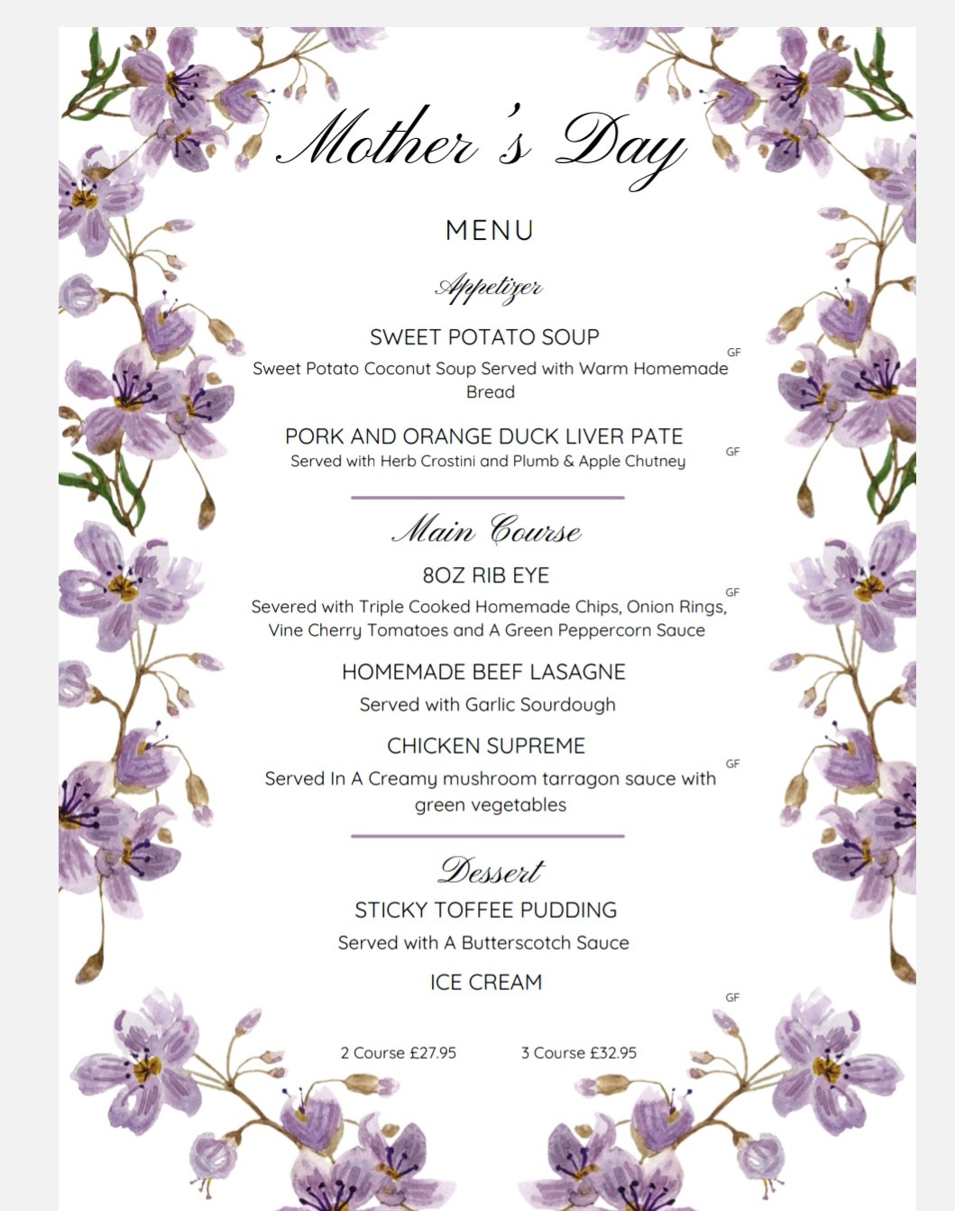 Kings Acre Bar & Restaurant Menu