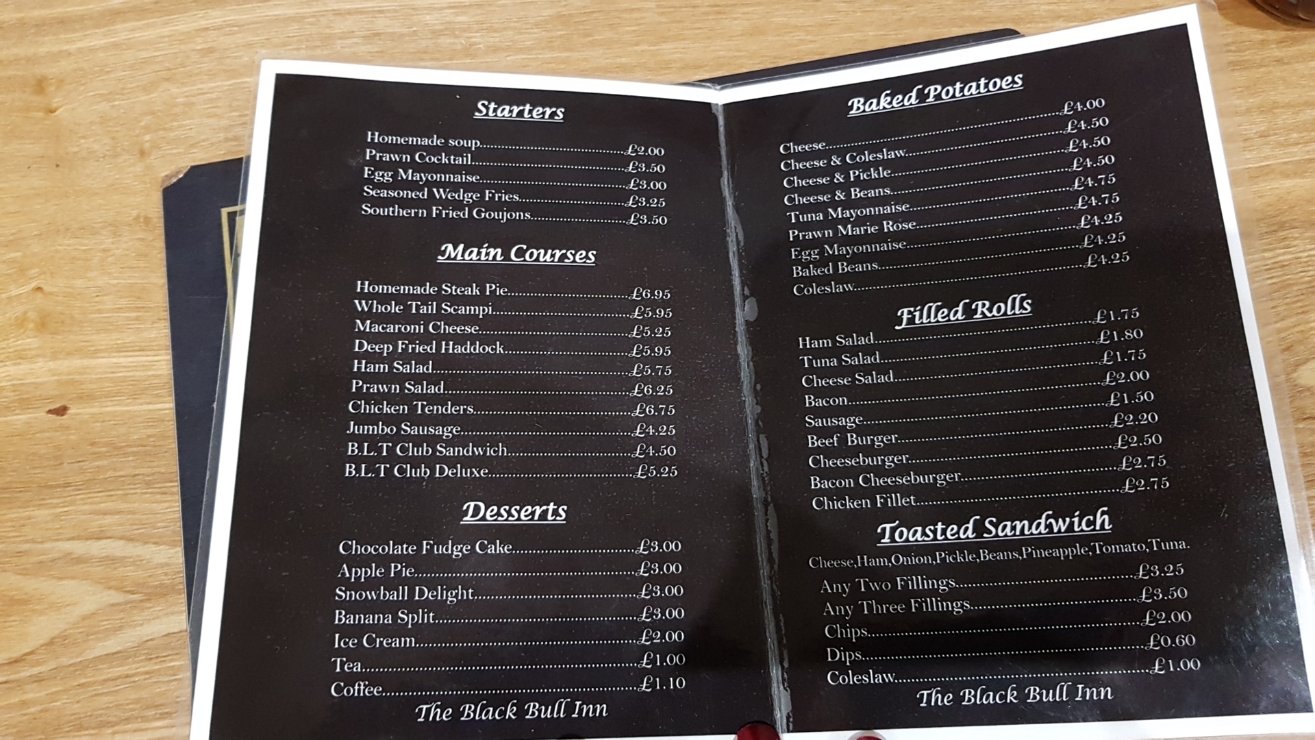 The Black Bull Inn Menu