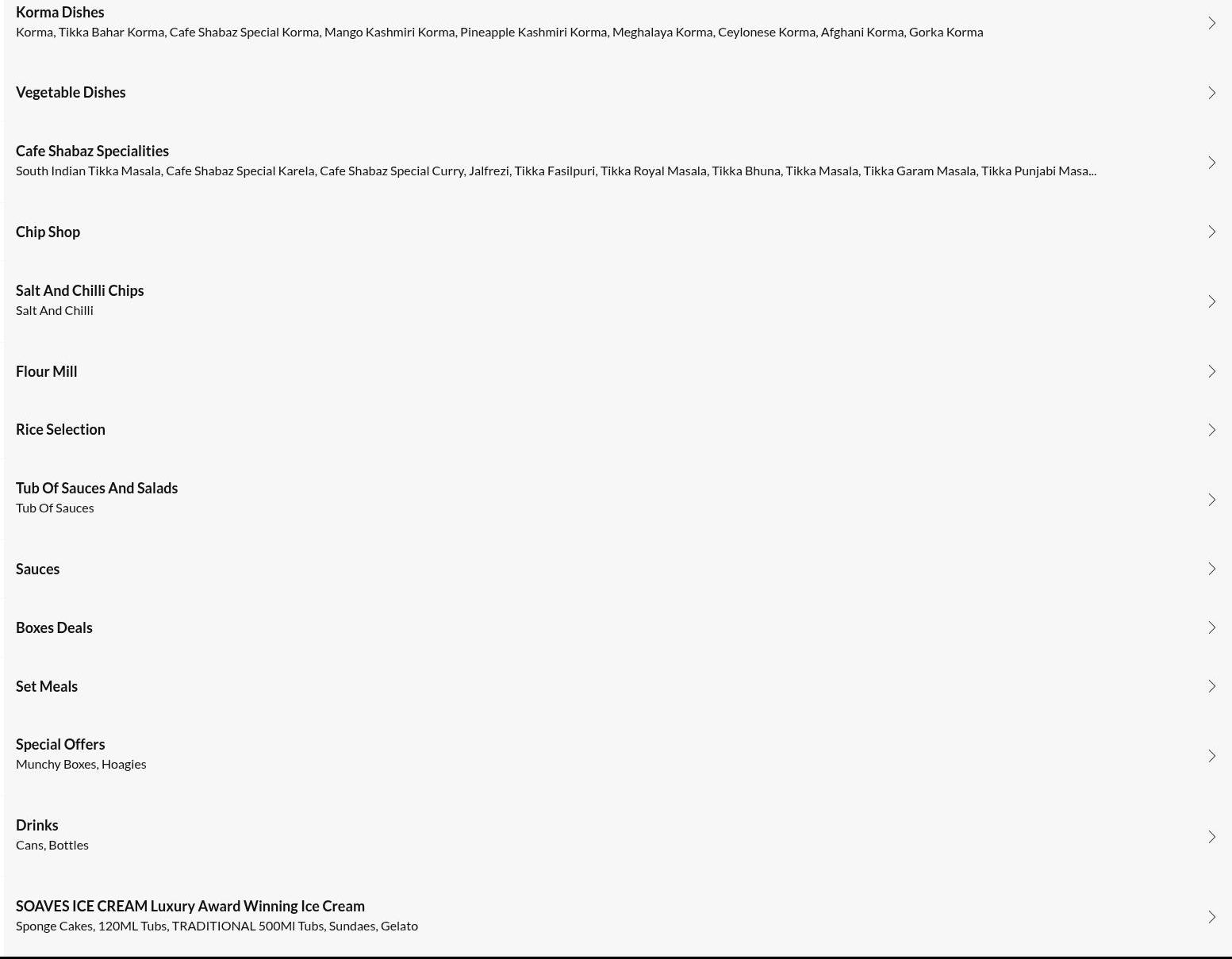Cafe Shabaz Kebab House Menu