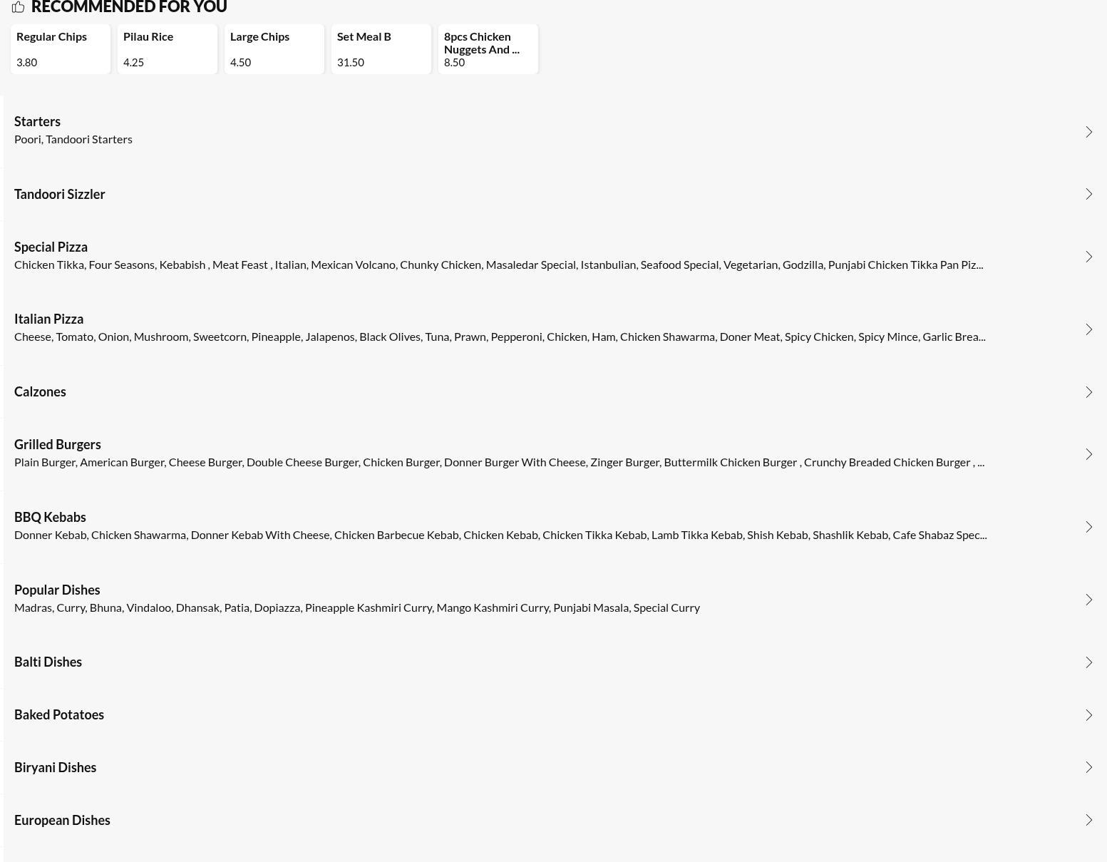 Cafe Shabaz Kebab House Menu