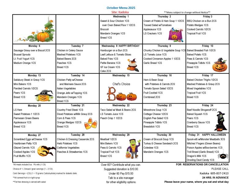 Butte County Meals on Wheels Menu