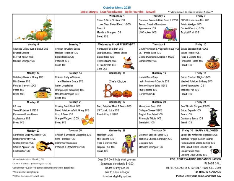 Butte County Meals on Wheels Menu