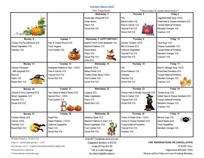 Butte County Meals on Wheels Menu