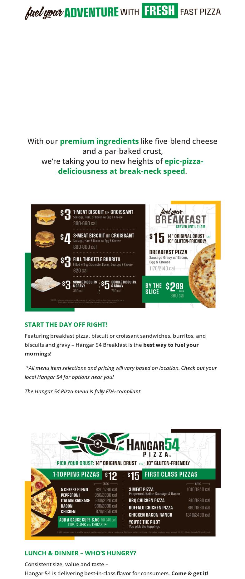 Hangar 54 Pizza Menu