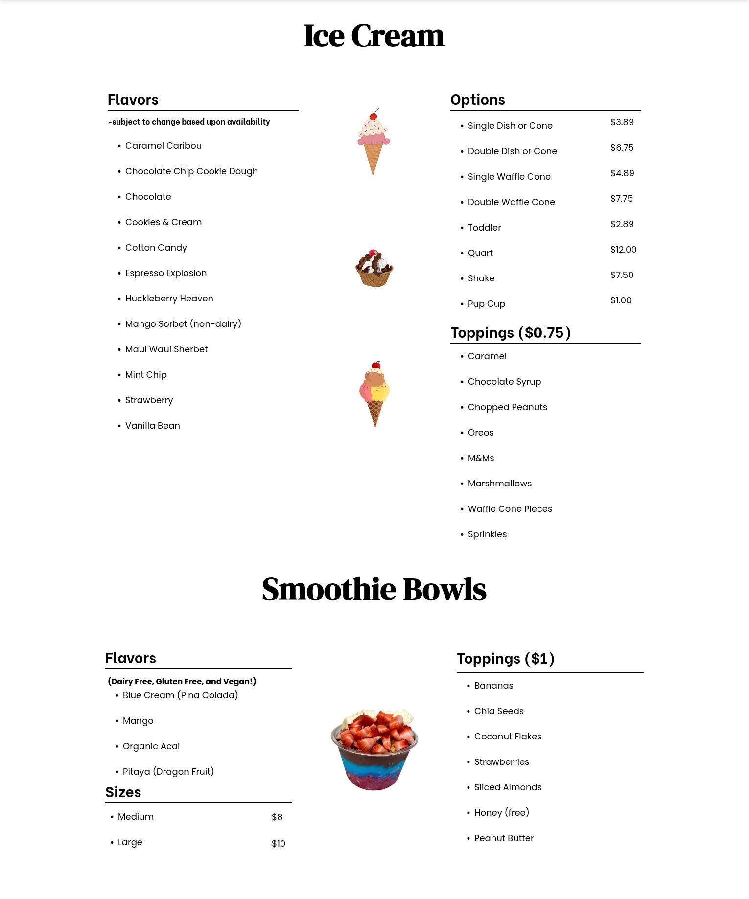Custer County Candy Co Menu