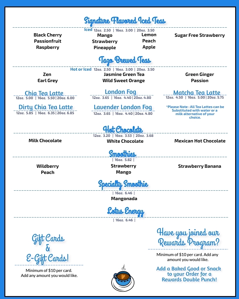 Pour Out Your Heart Coffeehouse Menu