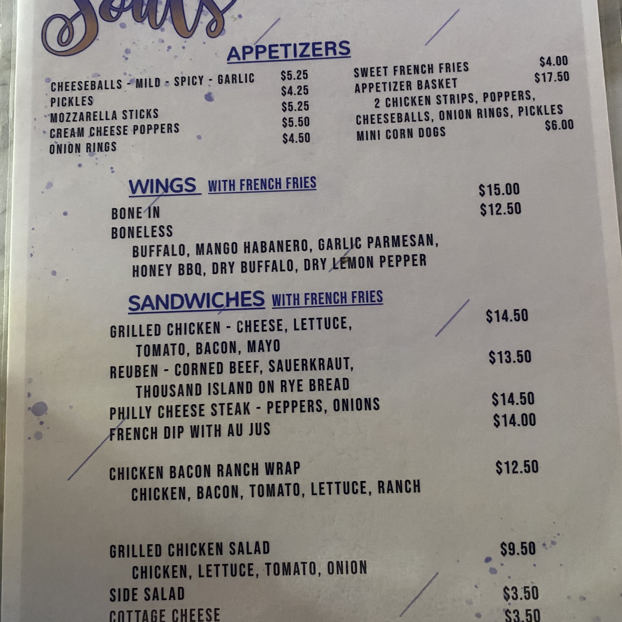 Souls Restaurant Menu