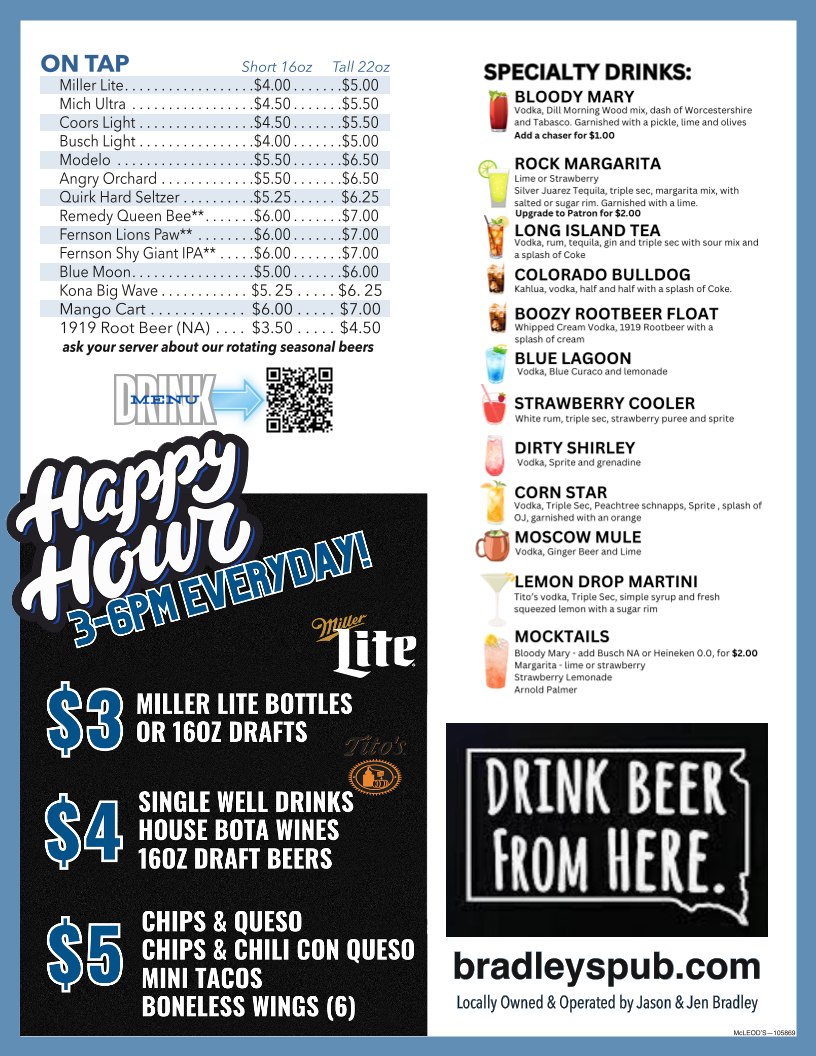 Bradley’s Pub & Grille Menu