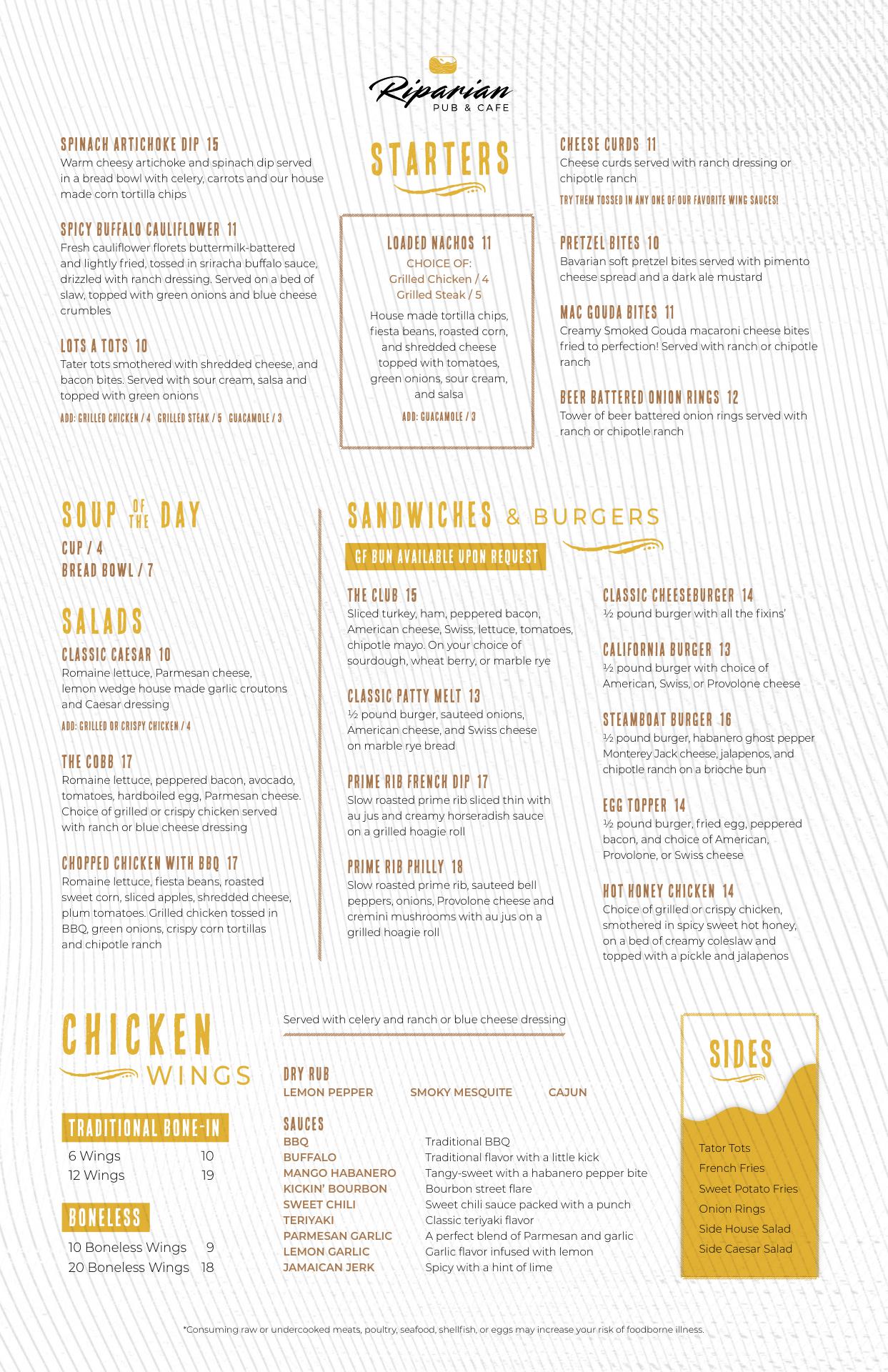 Riparian Pub & Café Menu