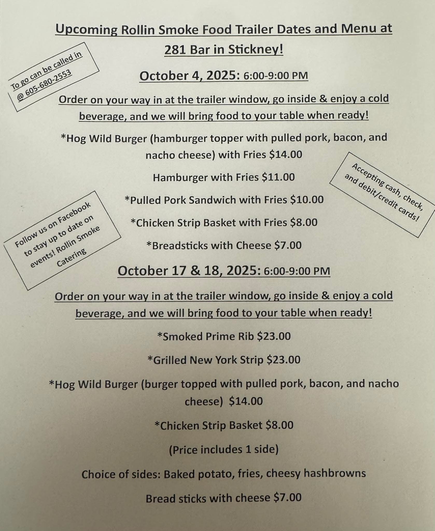 281 Bar Menu