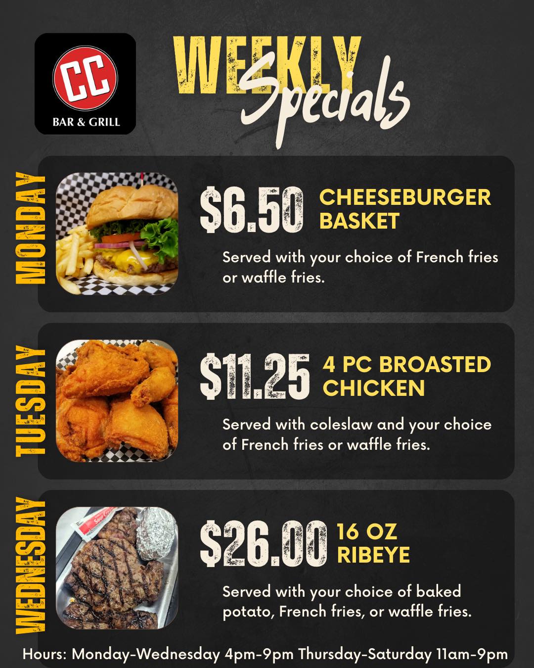 CCs Bar & Grill Menu