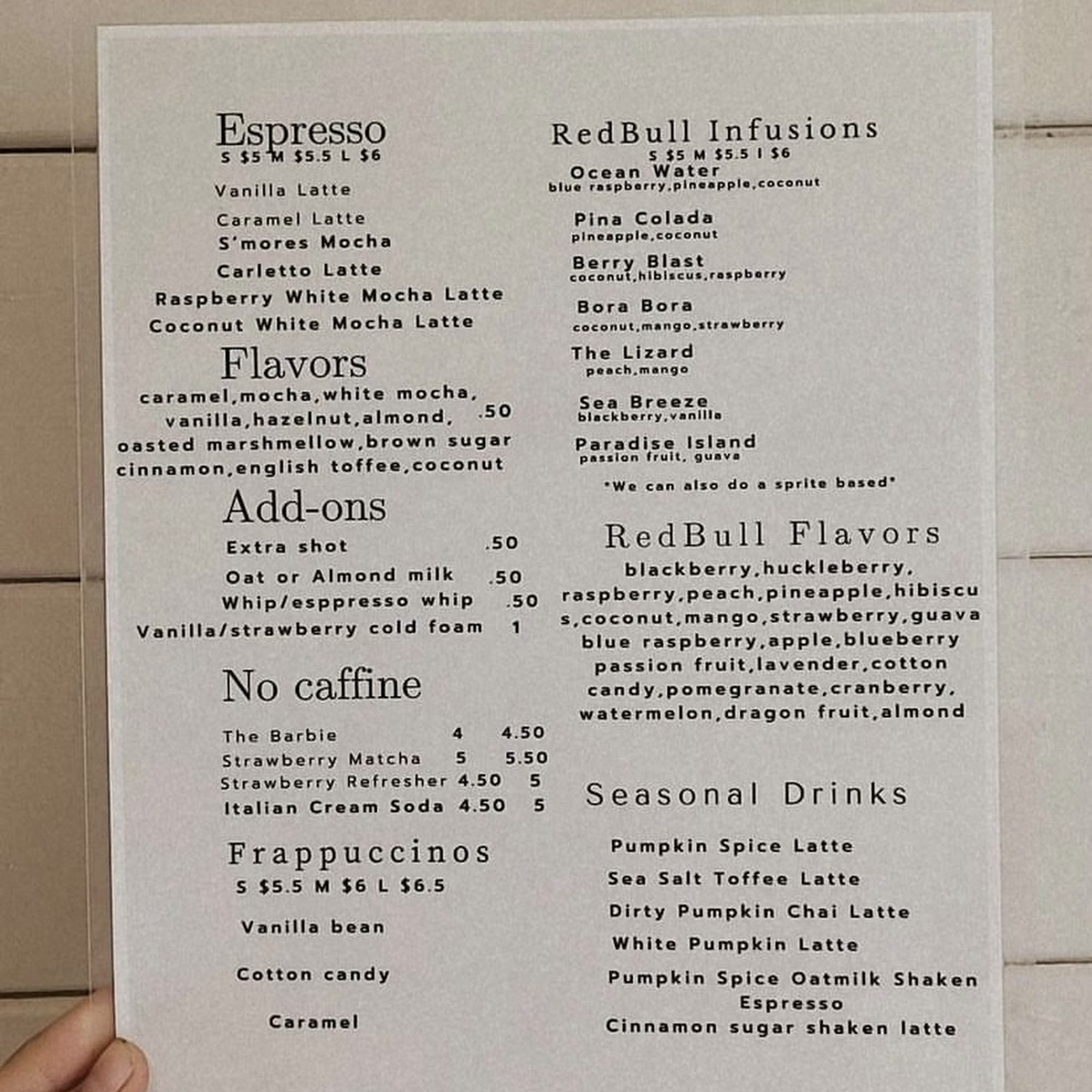 Restoration Coffee Menu