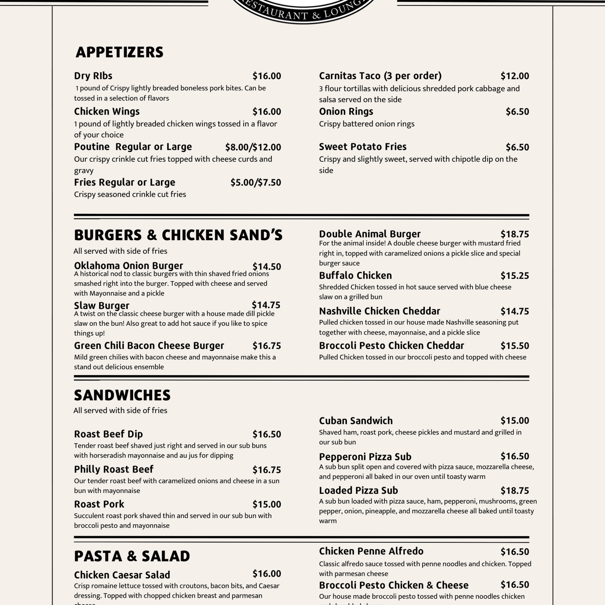 All Star Cafe Menu