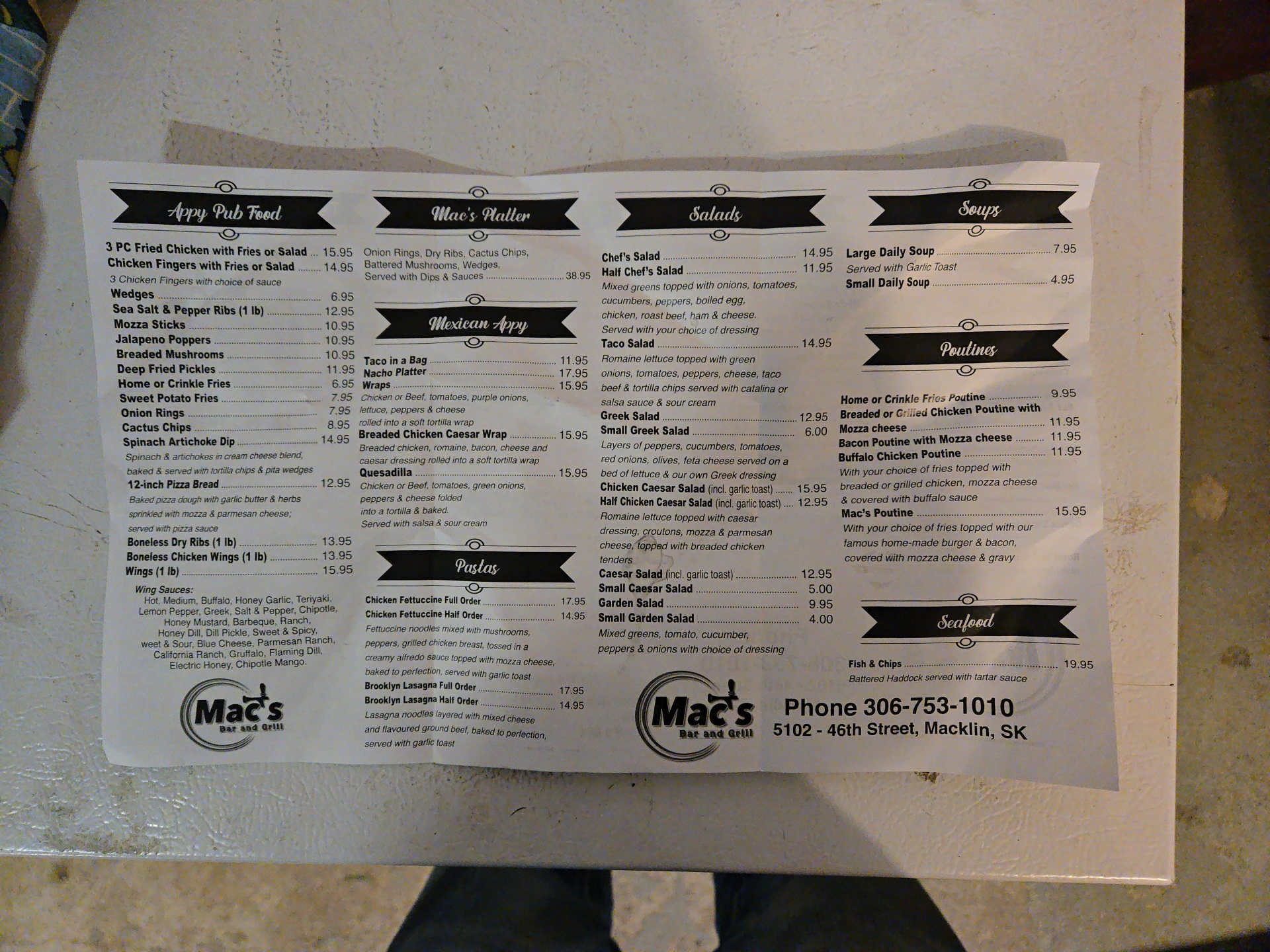 Bottoms Up Bar & Grill Menu