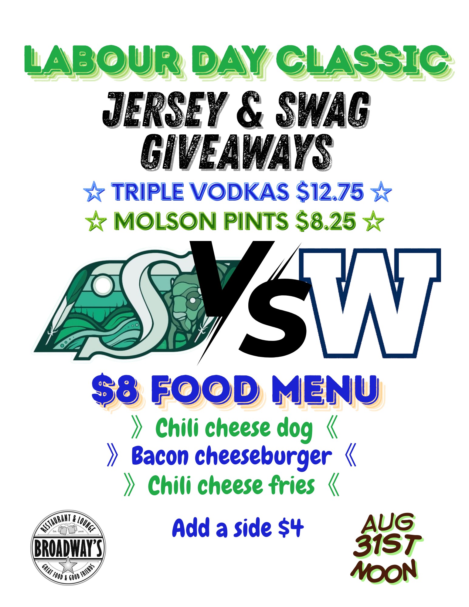 Broadways Lounge Menu