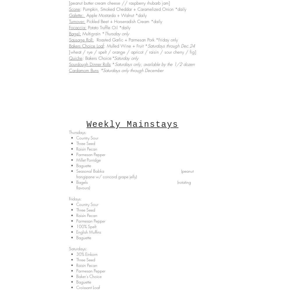 Saltine Baking Company Menu