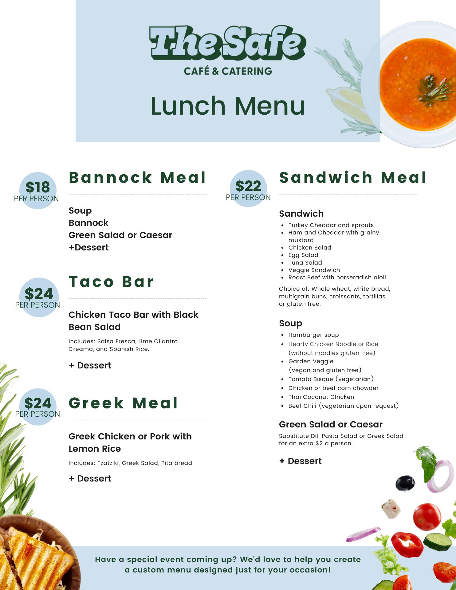 The Safe Café & Catering Menu