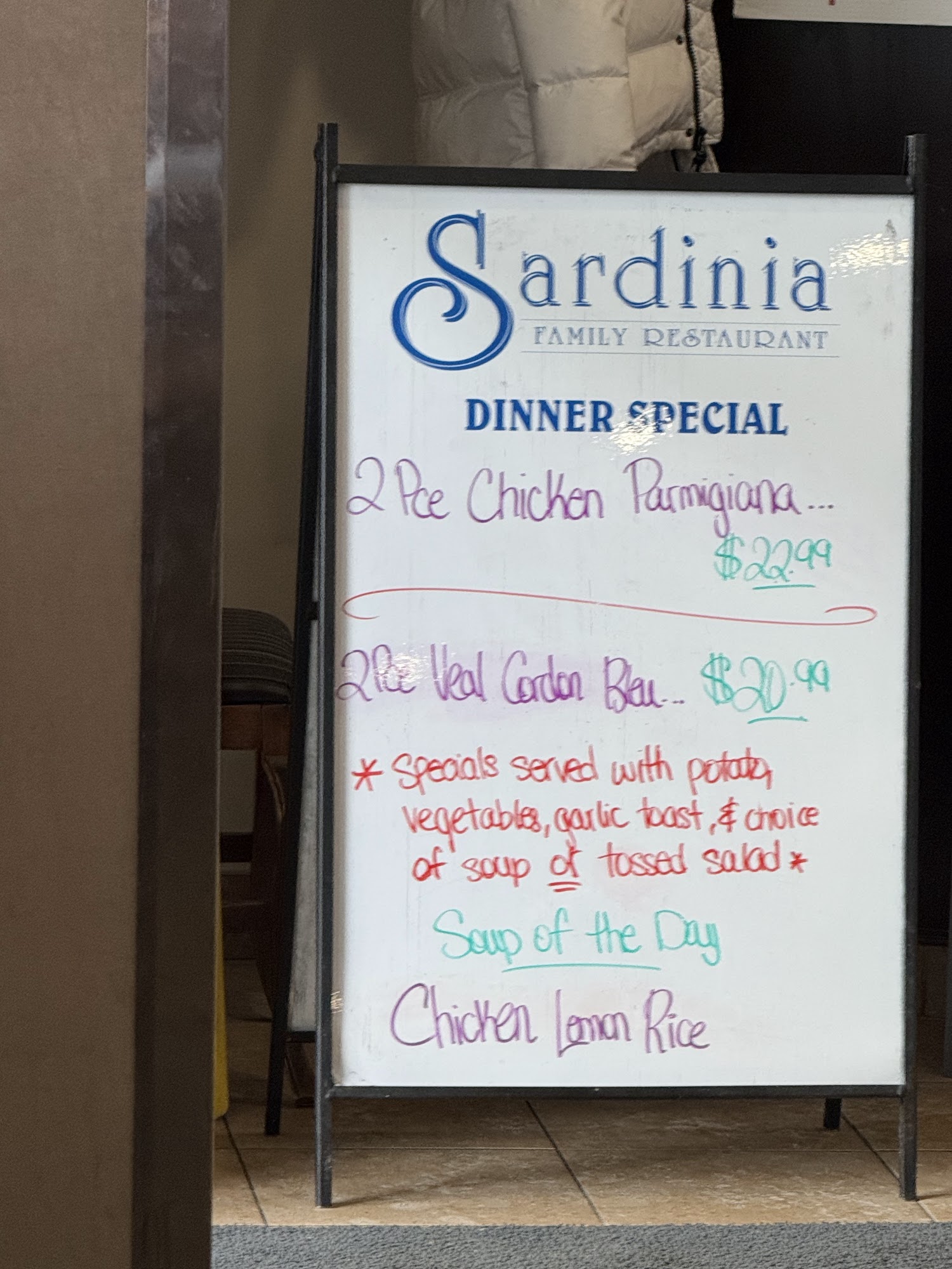 Sardinia Family Restaurant Menu