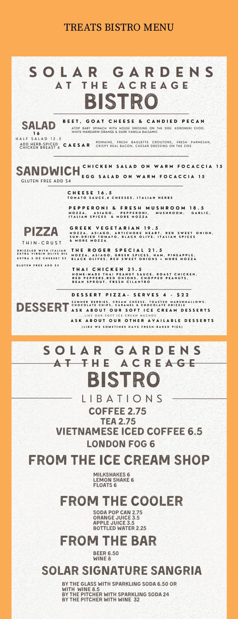 Solar Gardens at Avalon Menu
