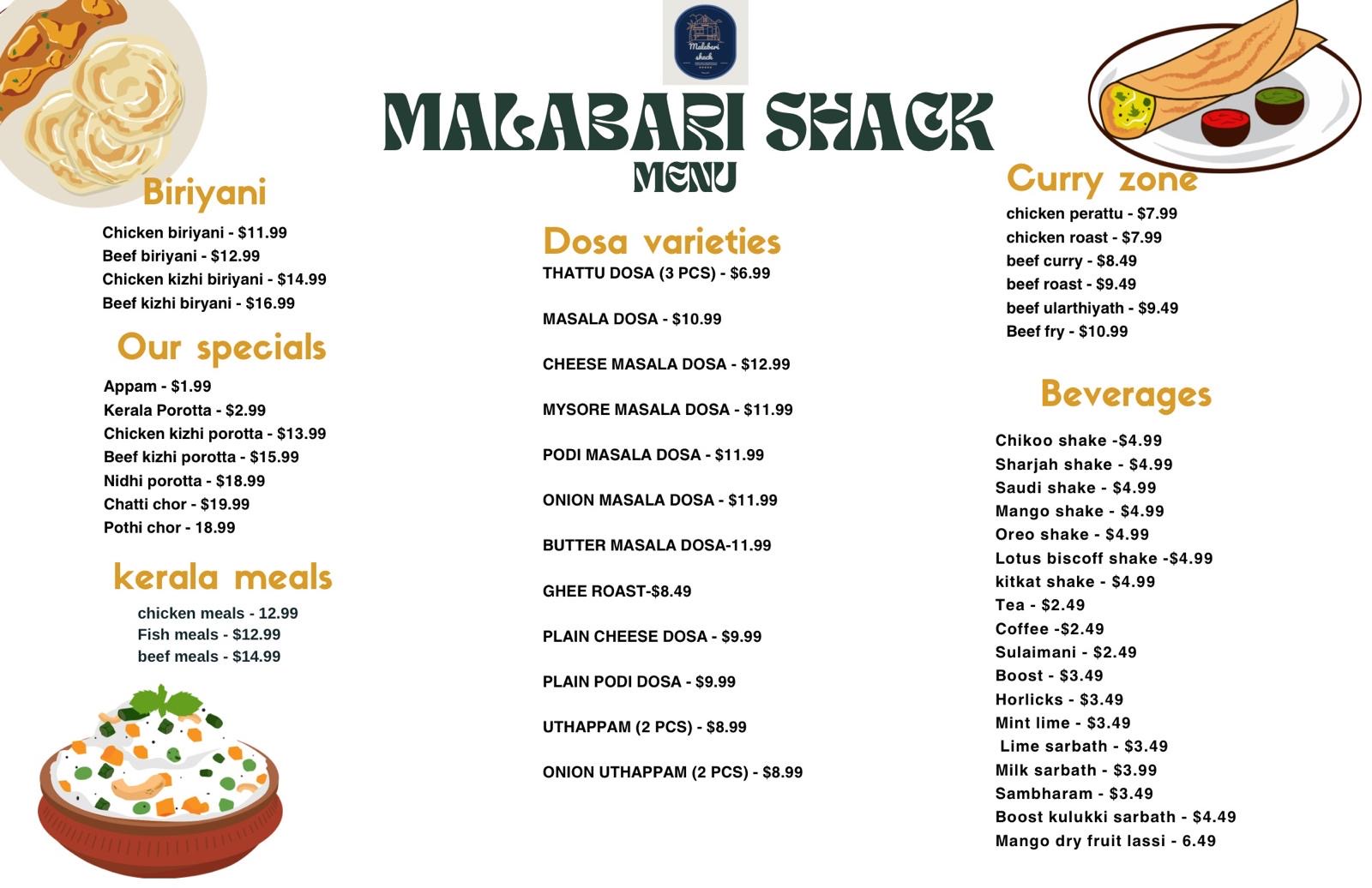 Malabari shack & Rock N Roll diner Menu