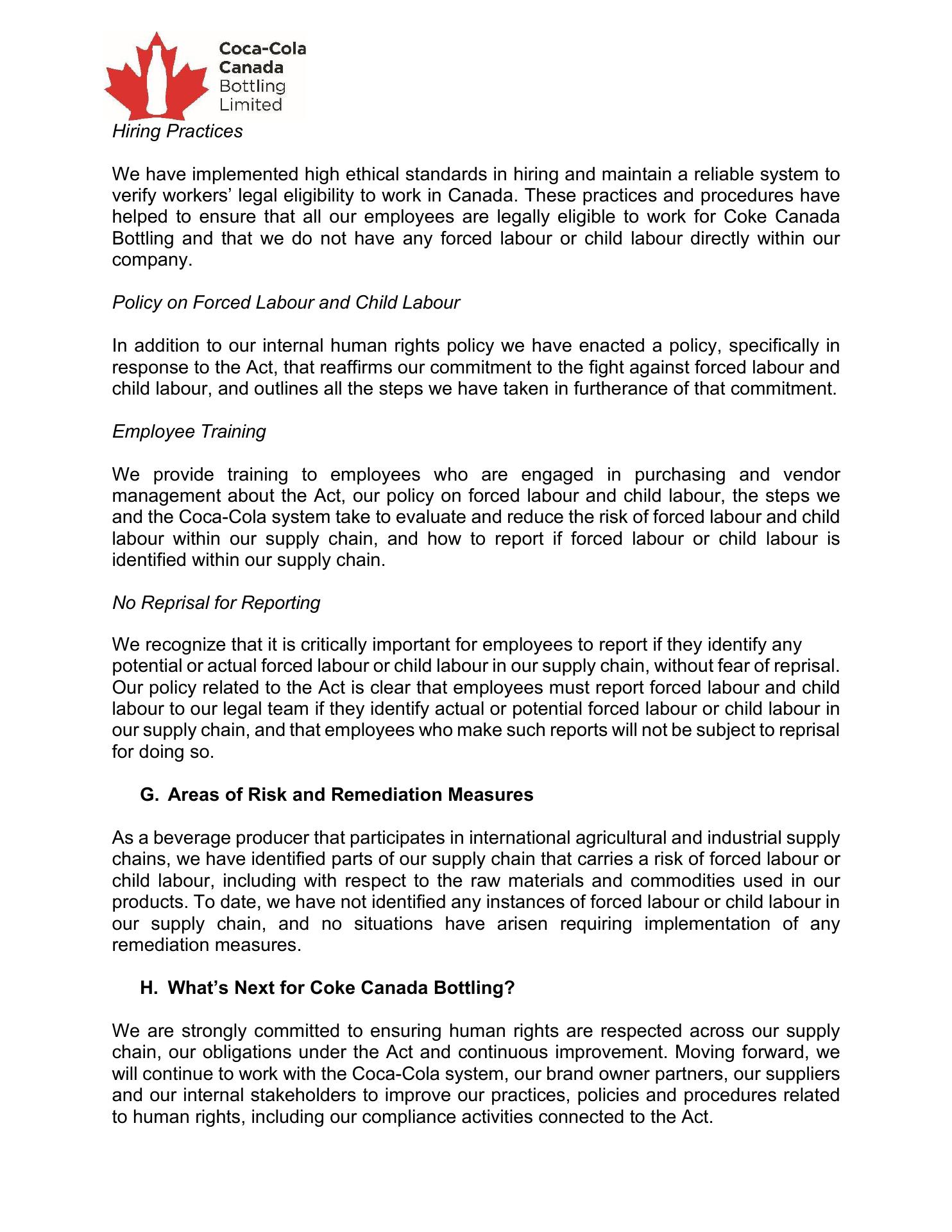 Coca-Cola Canada Bottling Limited Menu