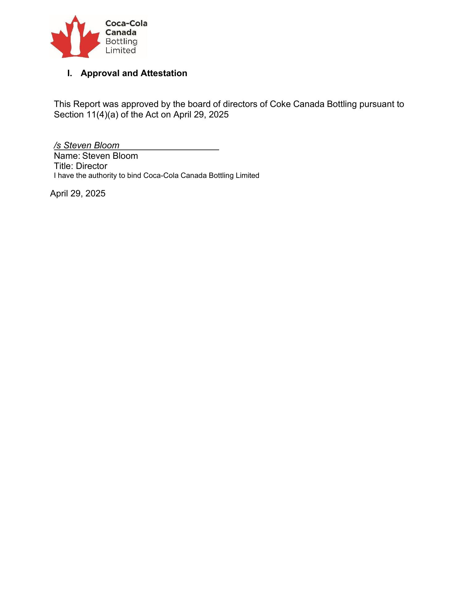 Coca-Cola Canada Bottling Limited Menu