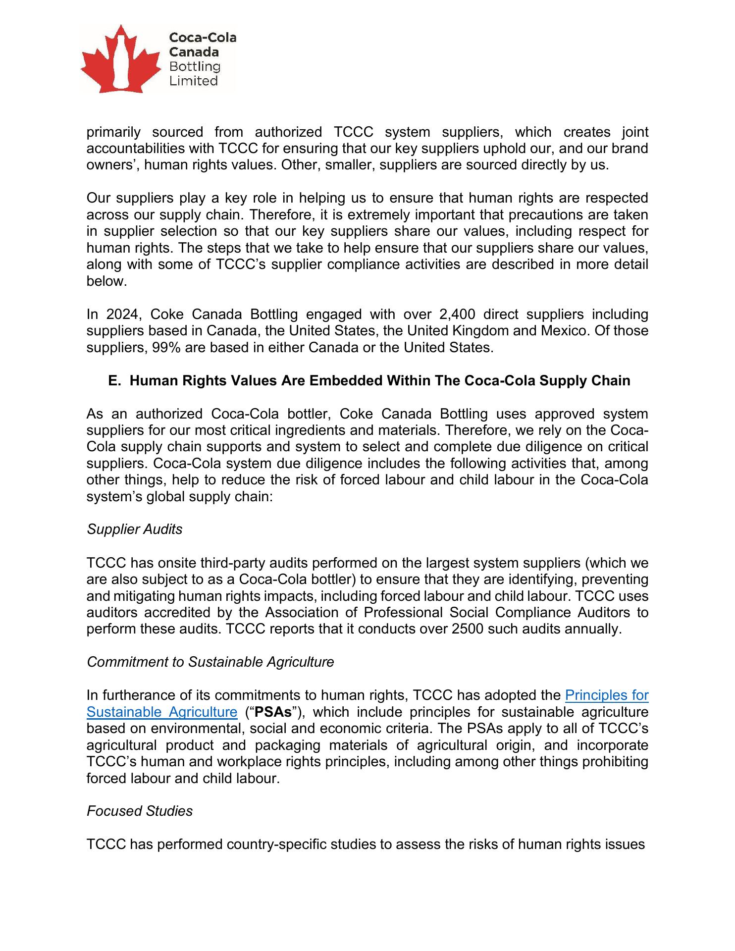 Coca-Cola Canada Bottling Limited Menu