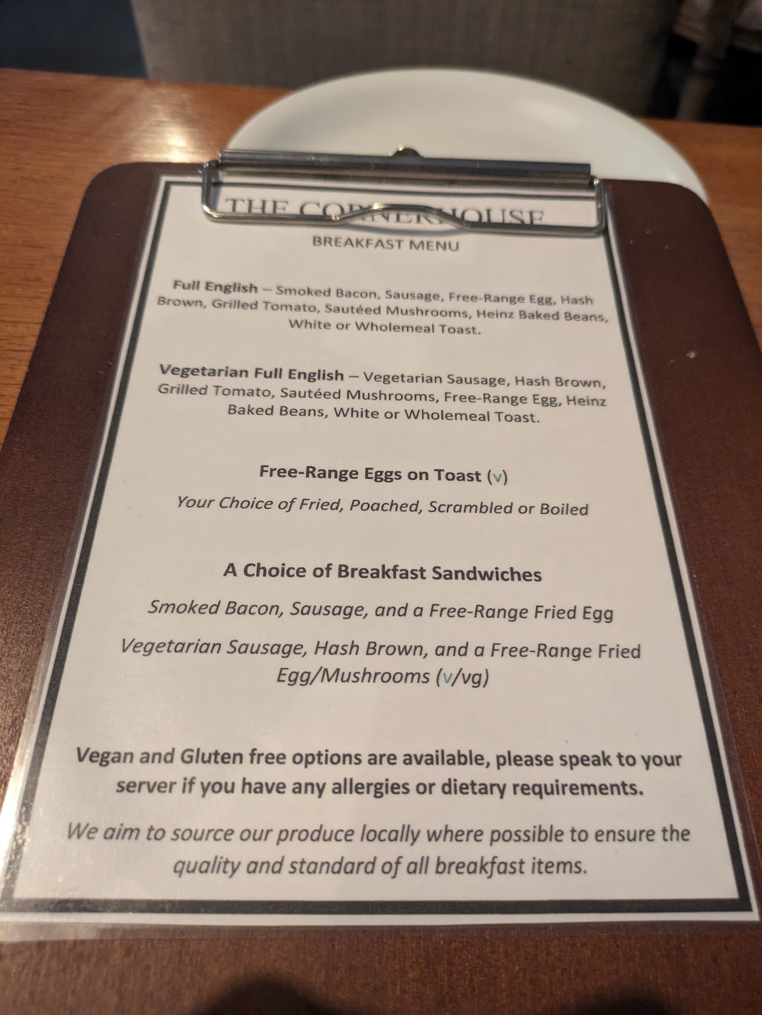 The Cornerhouse Menu