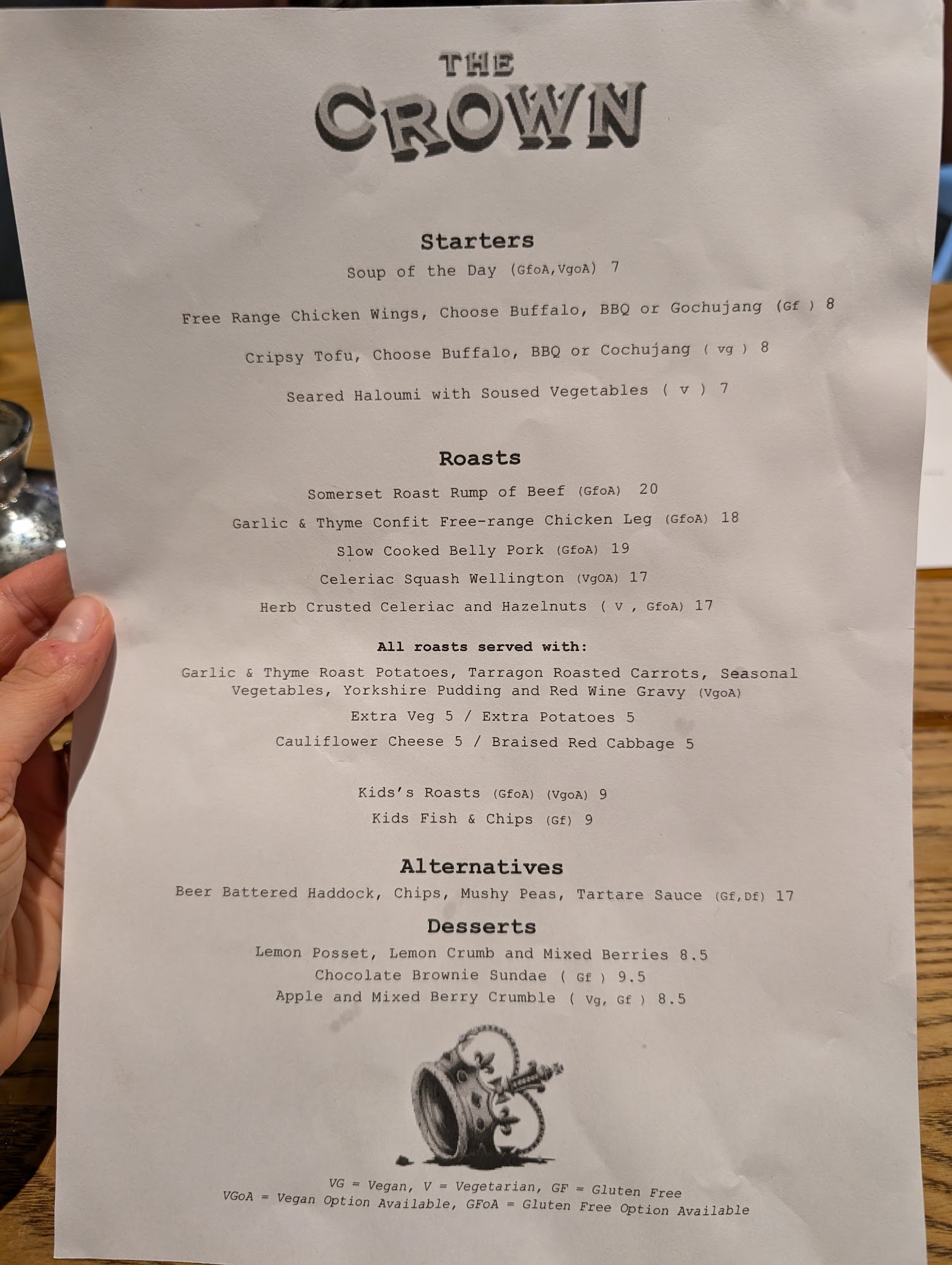 The Crown Pilton Menu