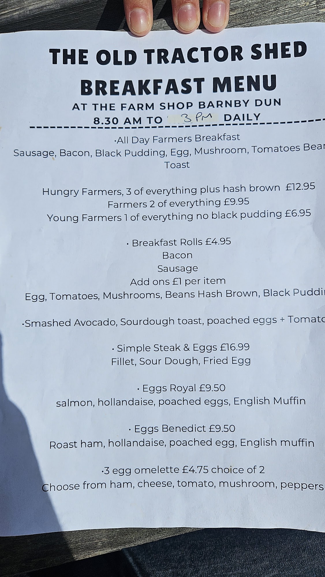 The Old Tractor Shed Cafe Menu