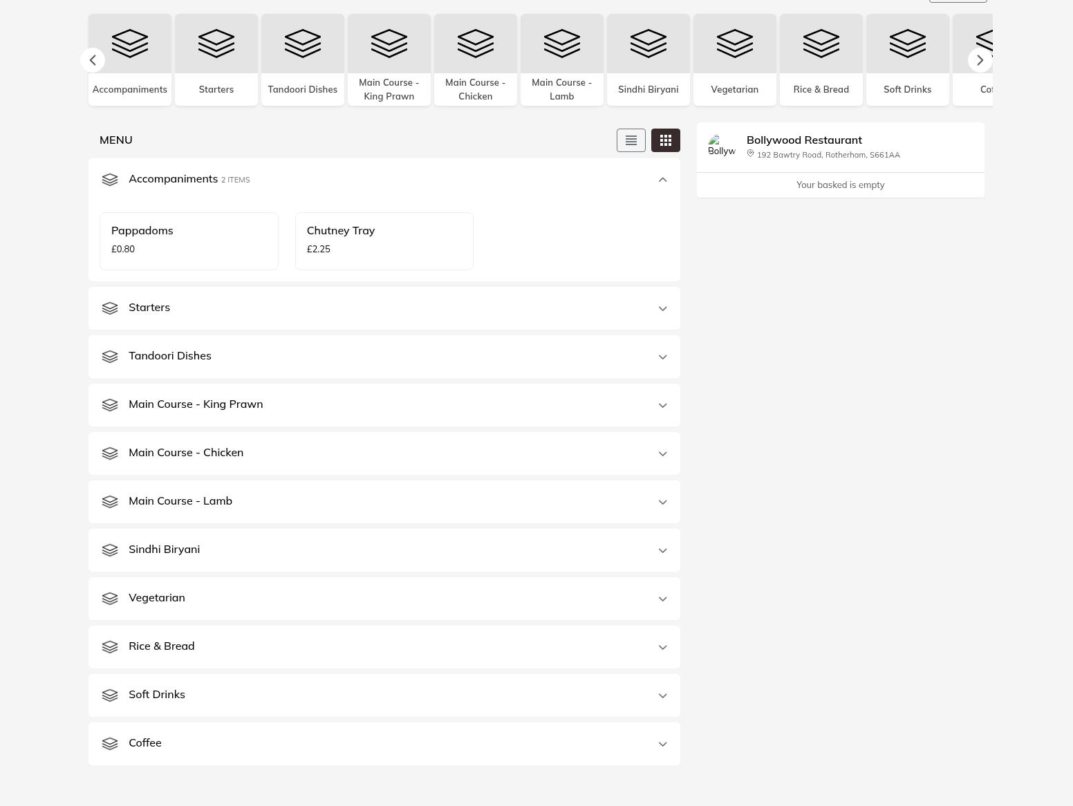 Bollywood Restaurant Menu