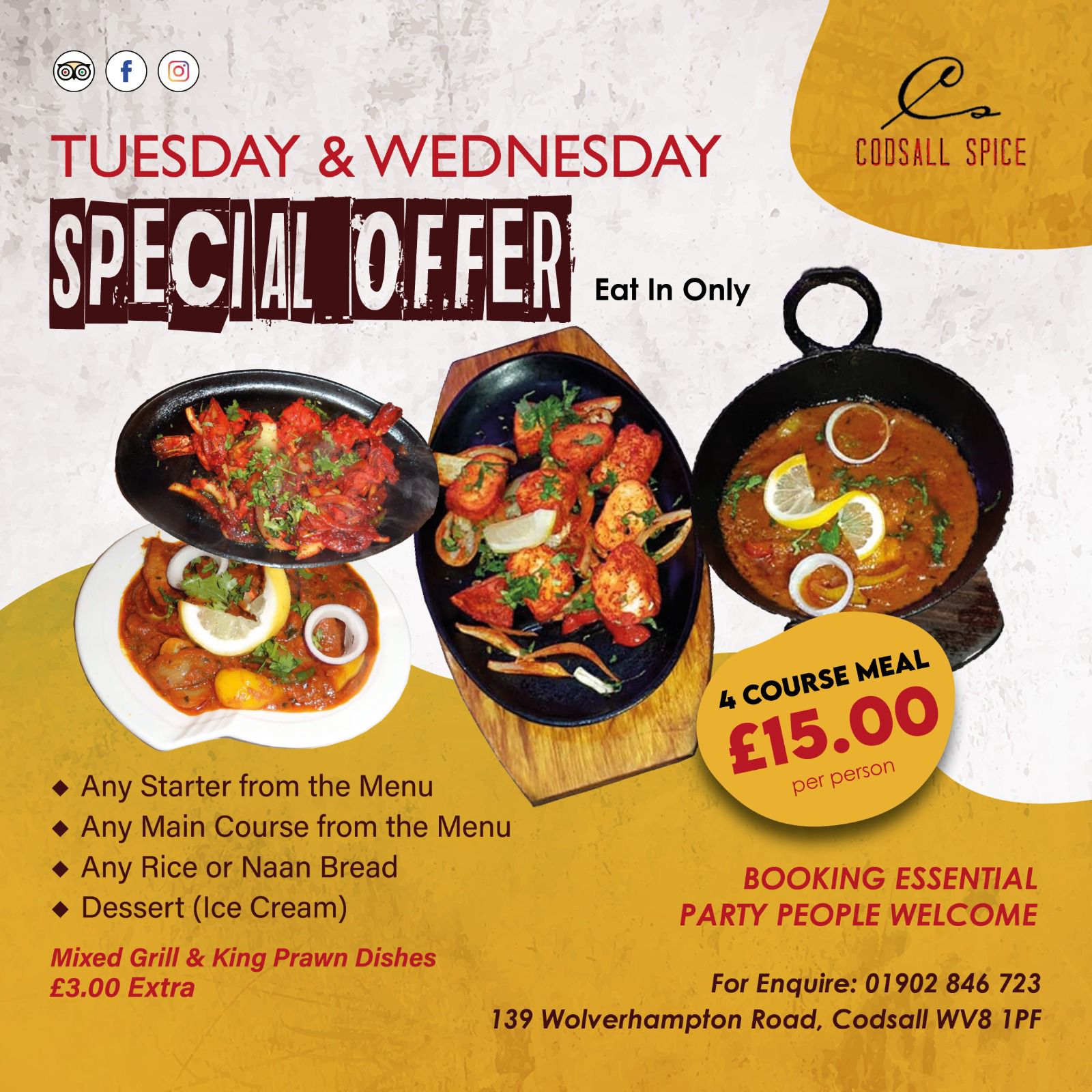 Codsall Spice Menu