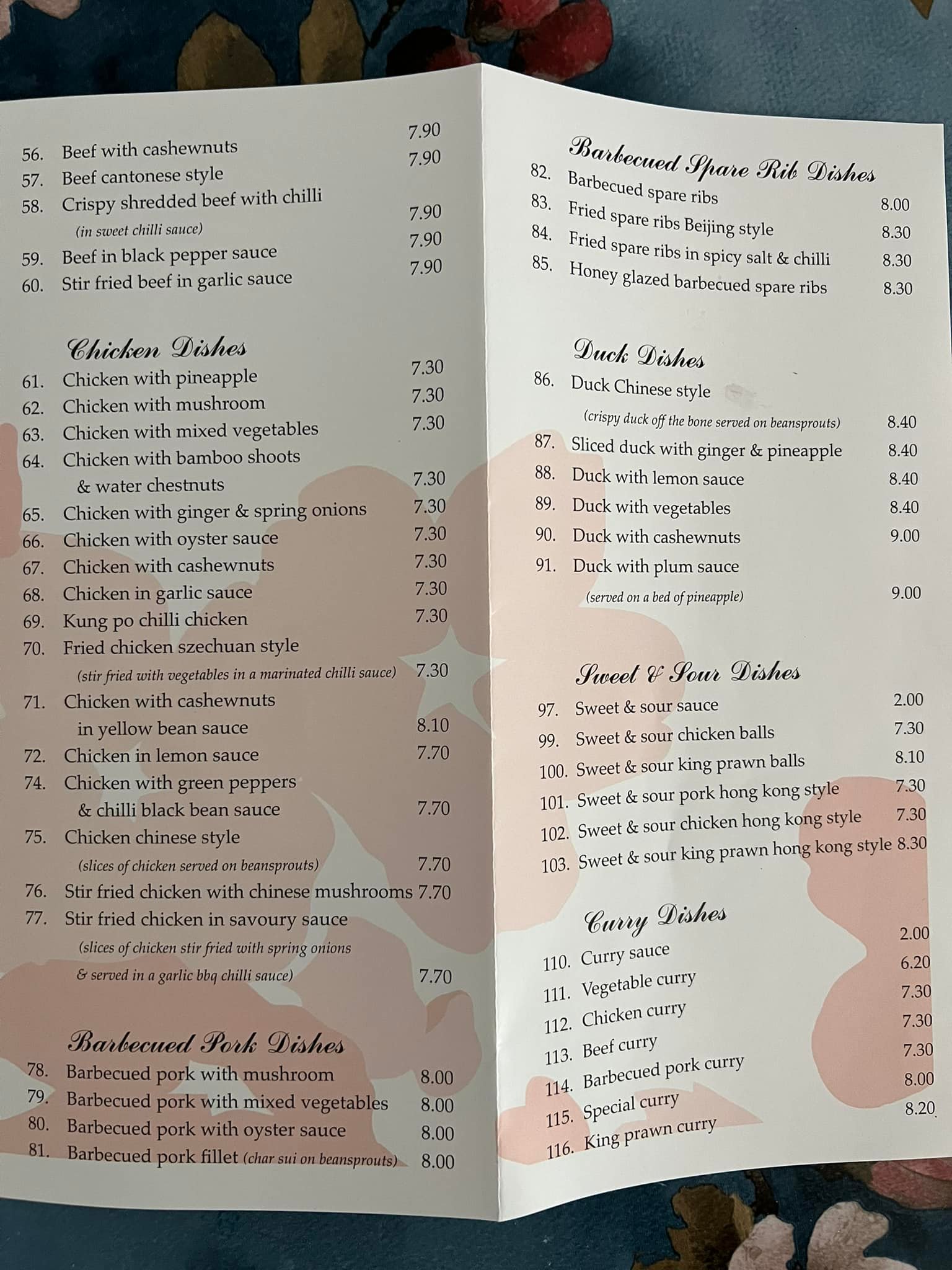 Bokays Menu