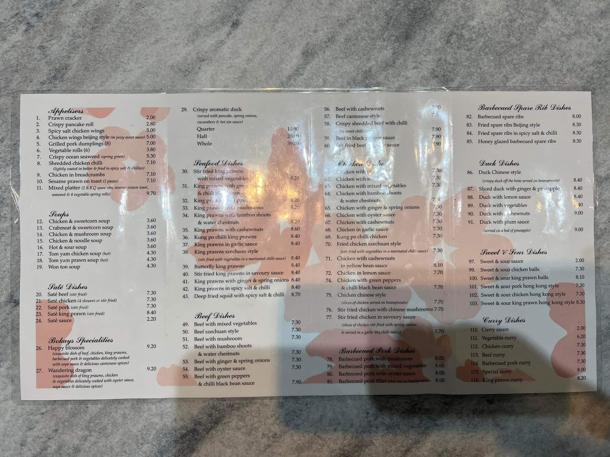 Bokays Menu