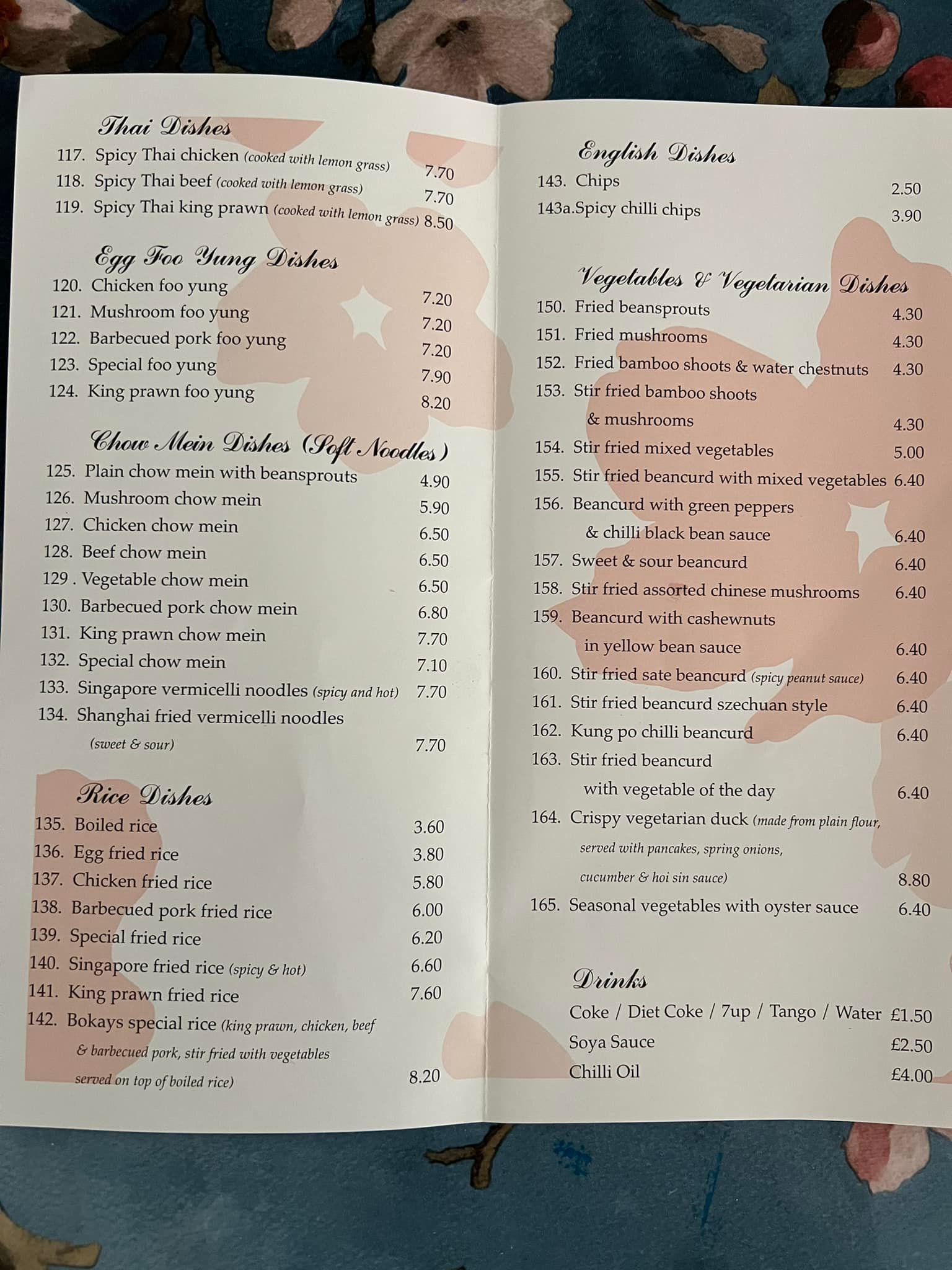 Bokays Menu
