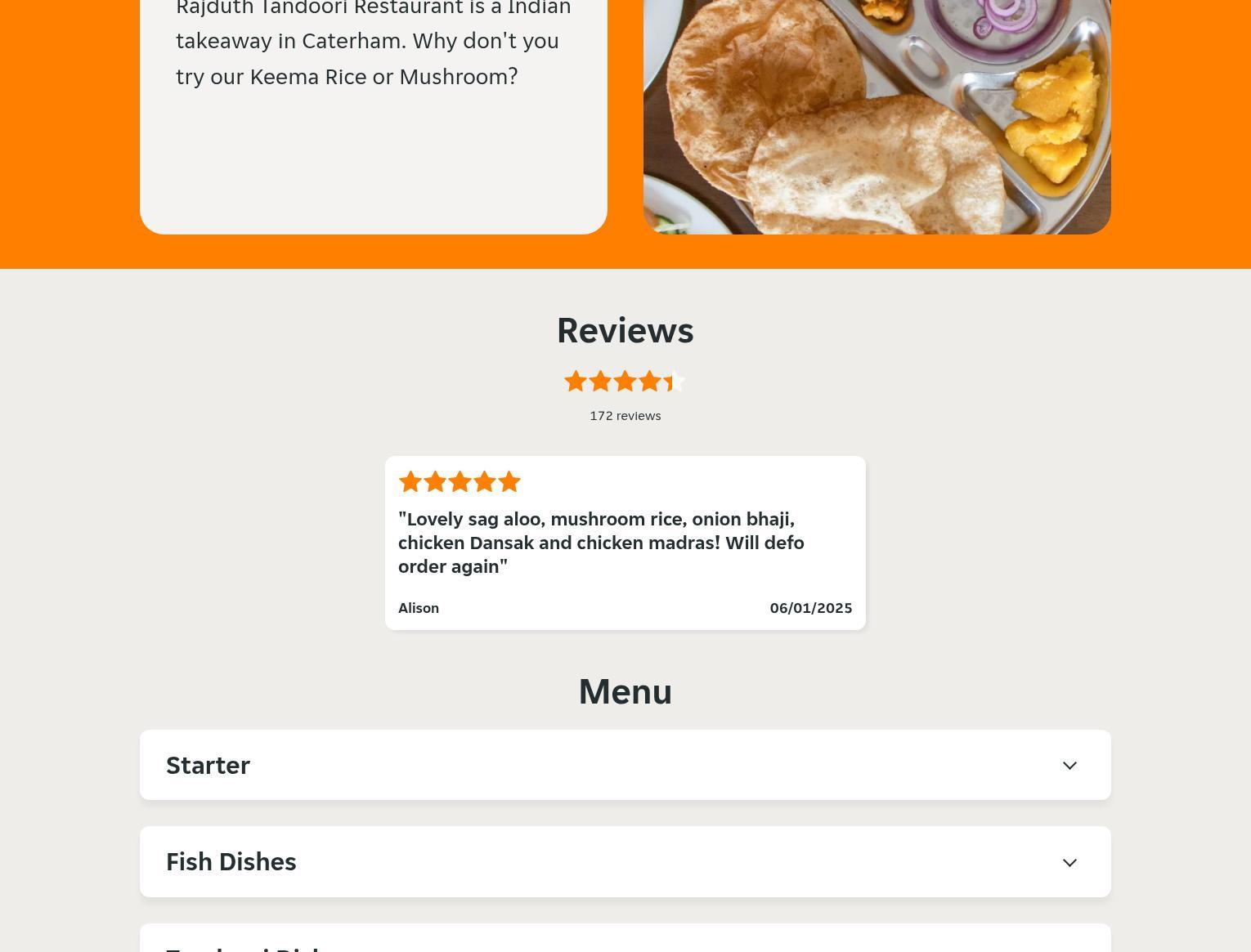 Rajduth Tandoori Indian Restaurant Menu