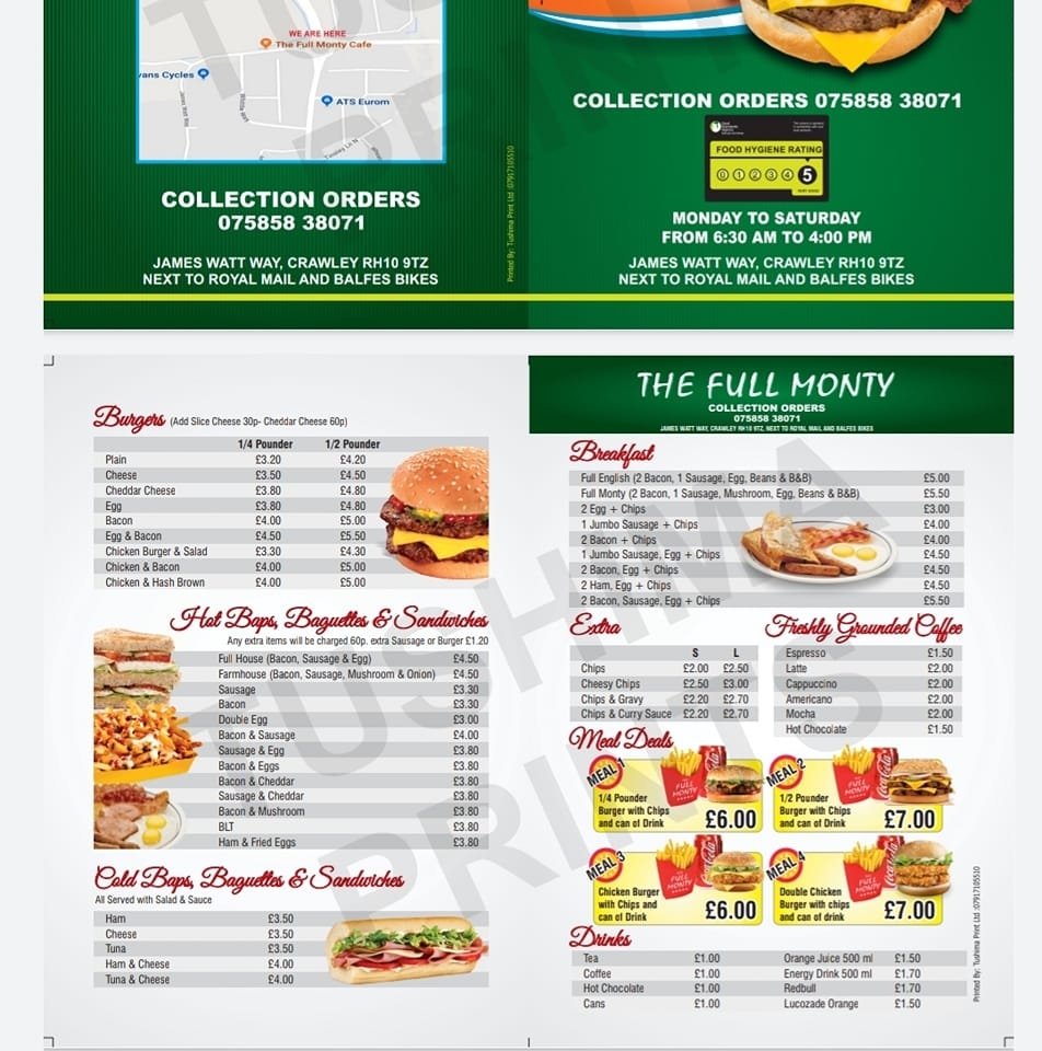 The Full Monty Snack Bar Menu