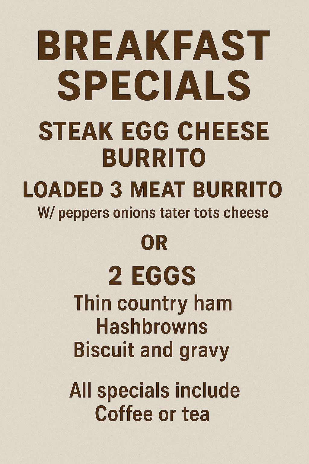 The Cardinal Cafe Menu