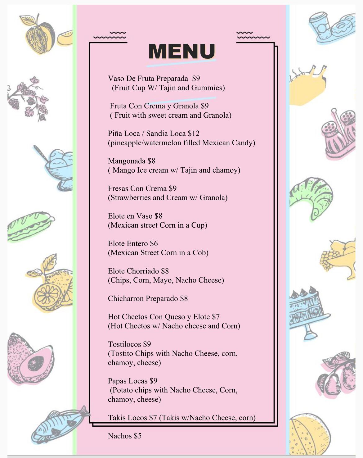 5 Snacks/Chela tacos Menu