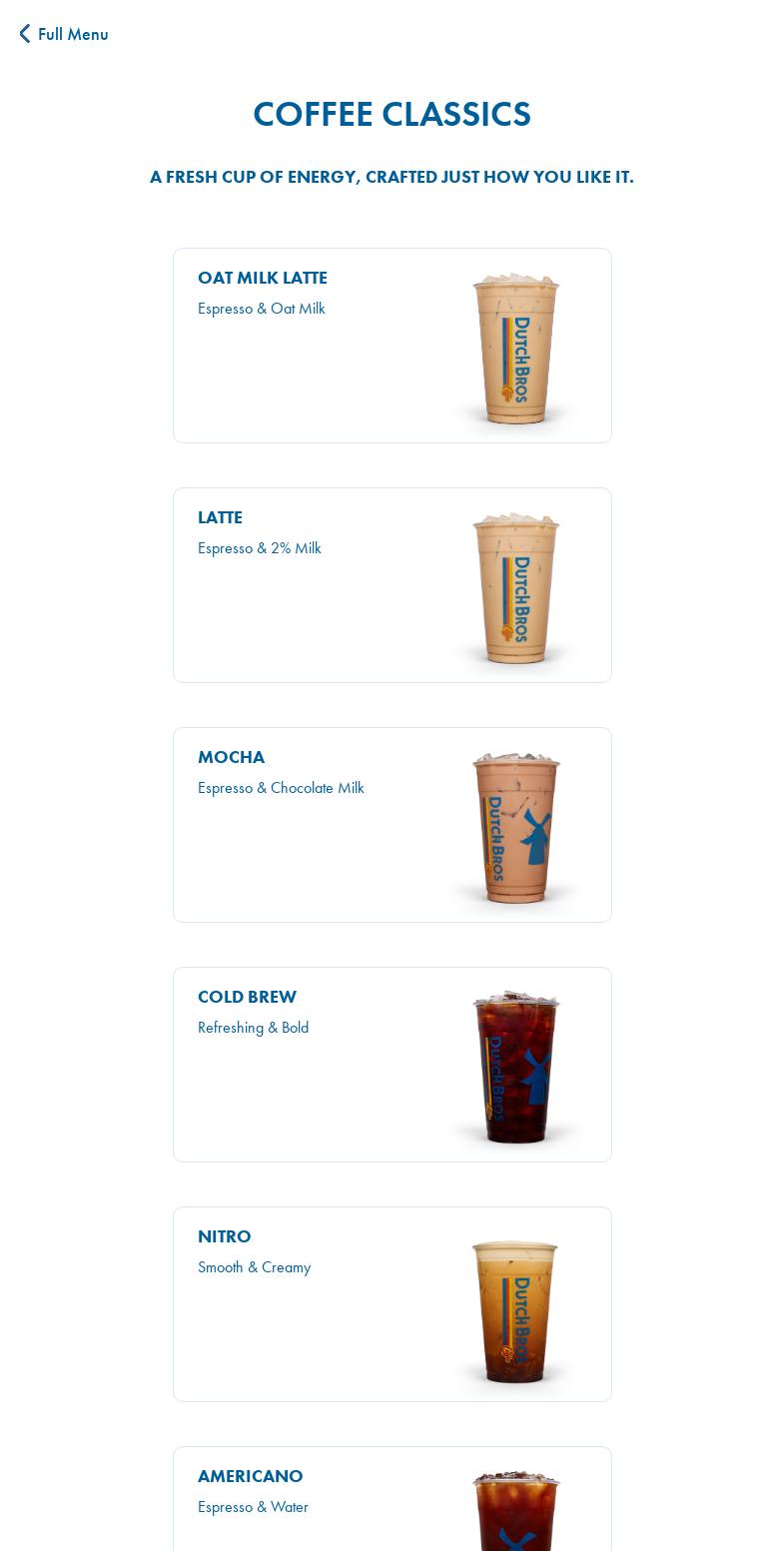 Dutch Bros Coffee Menu