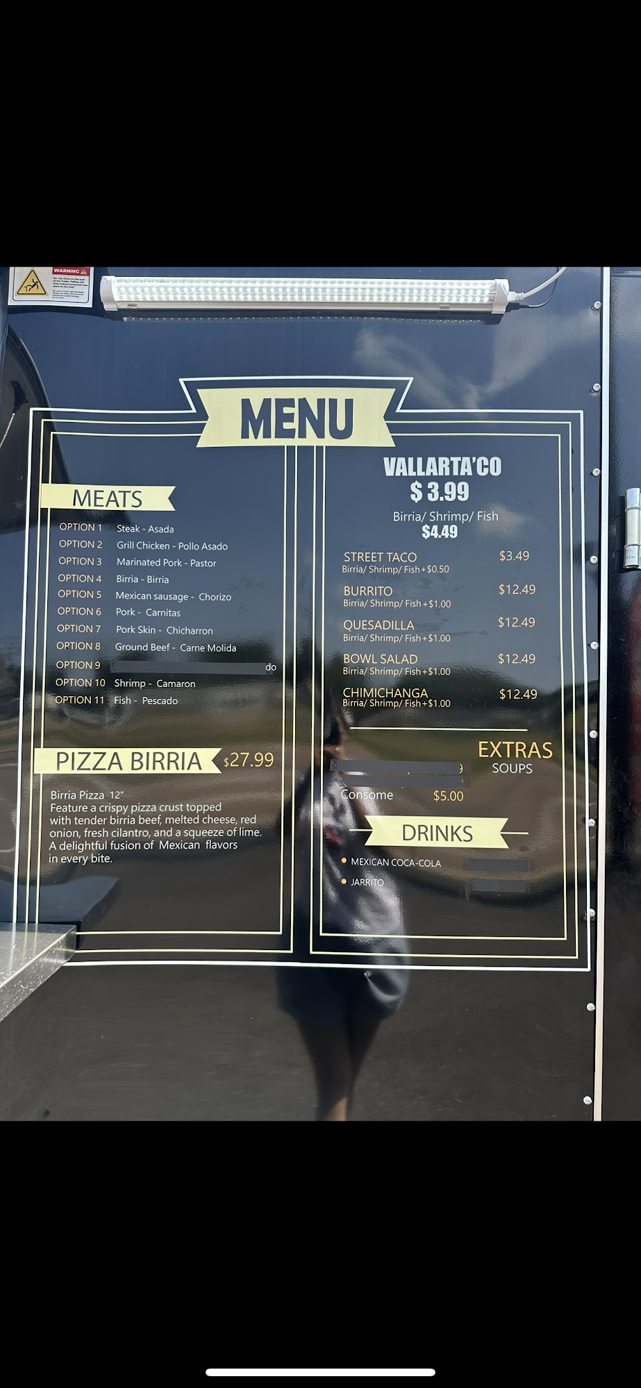 Vallar Tacos Menu