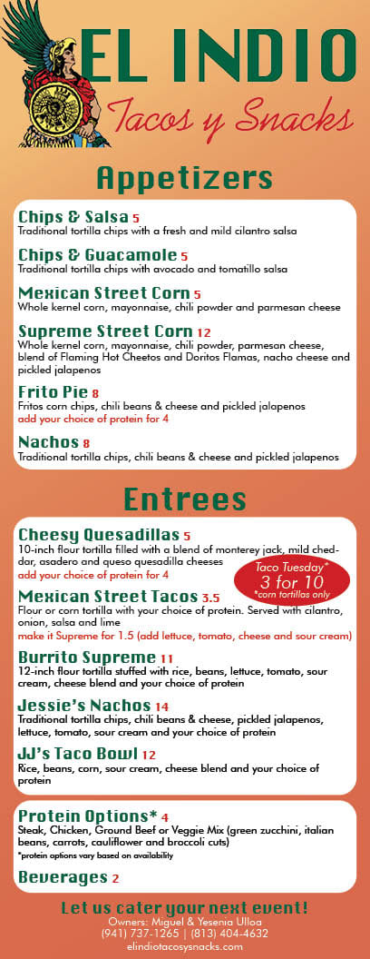 TACOS Y TORTAS EL INDIO Menu