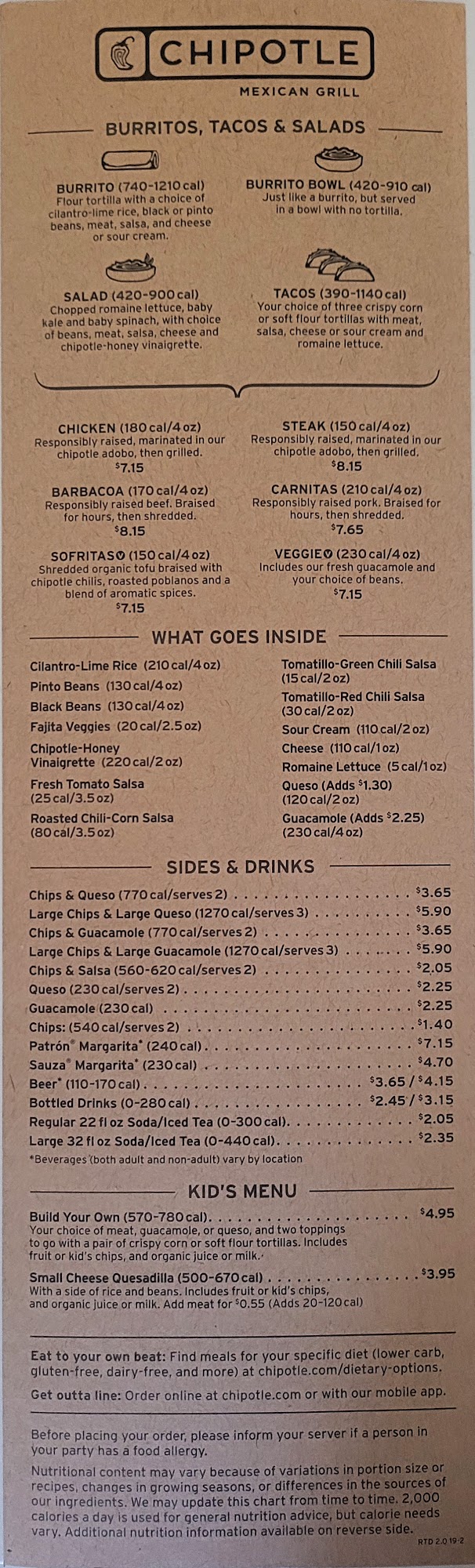 Chipotle Mexican Grill Menu