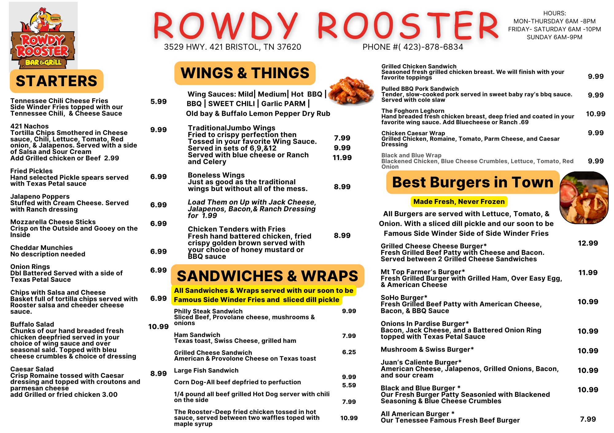 Rowdy Rooster Bar and Grill Menu