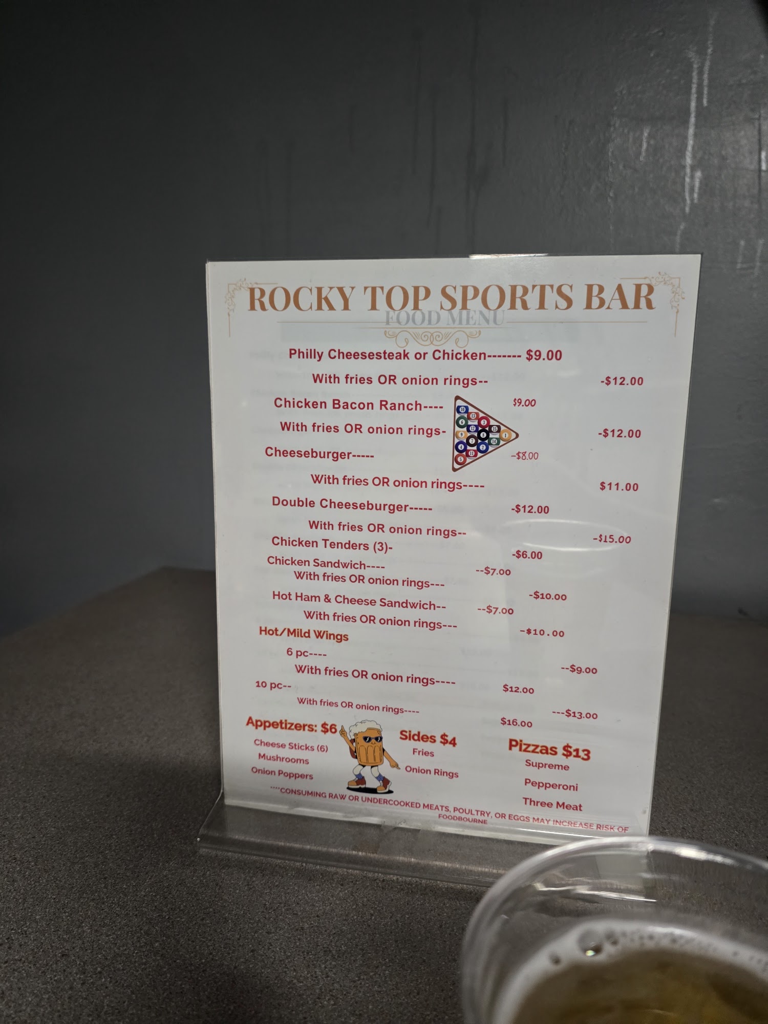 Rocky Top sports bar Menu