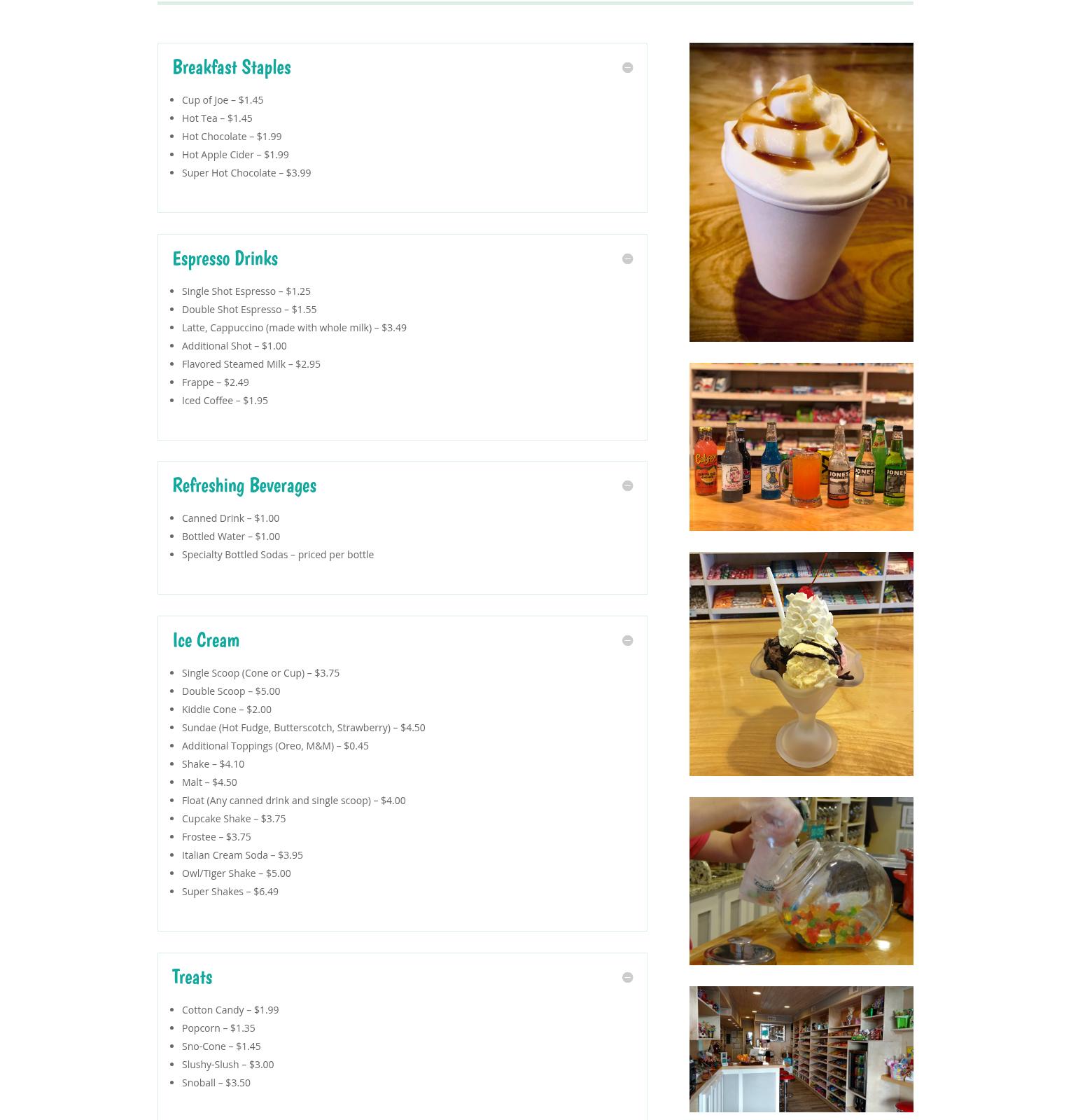 The Candy Bar Menu