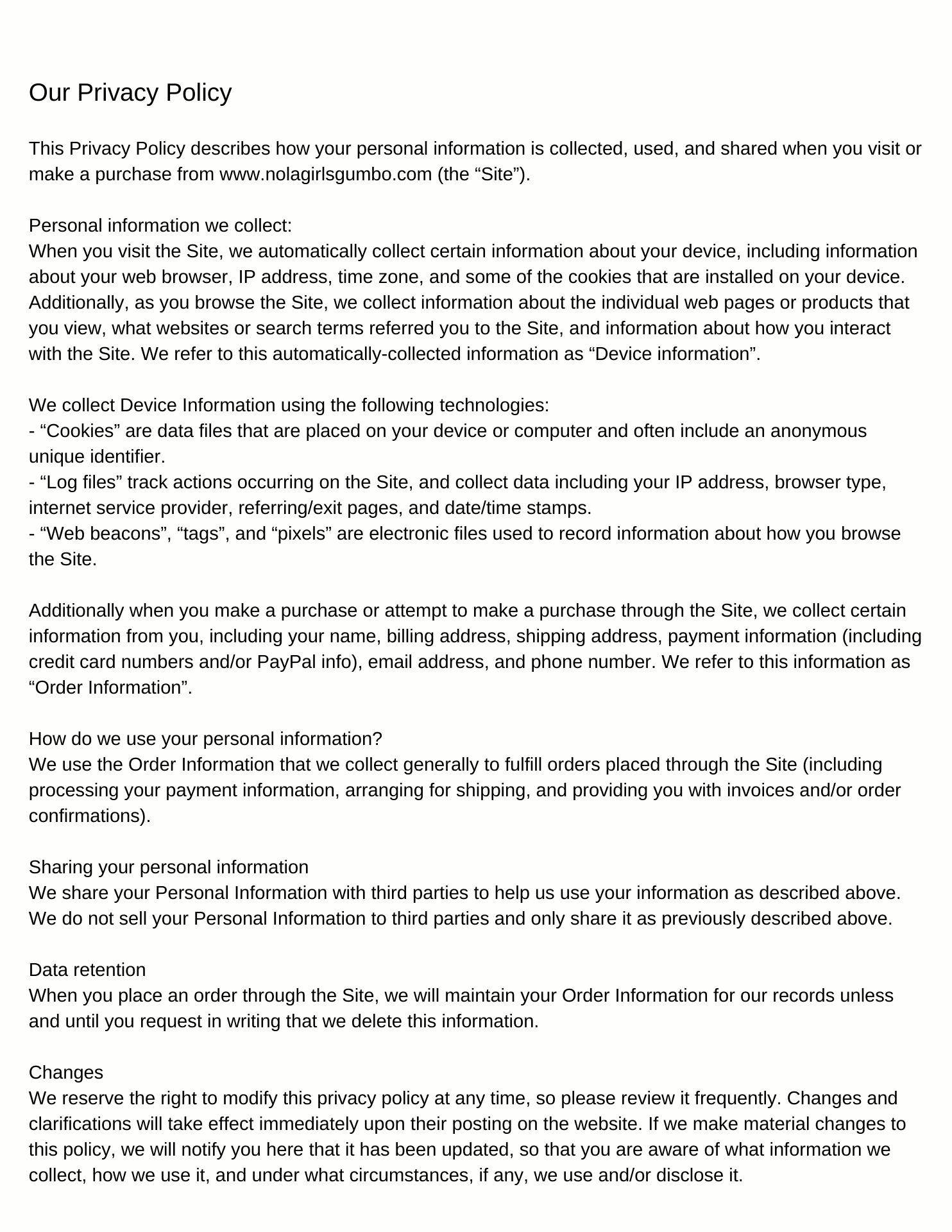 Nola girl Gumbo Menu