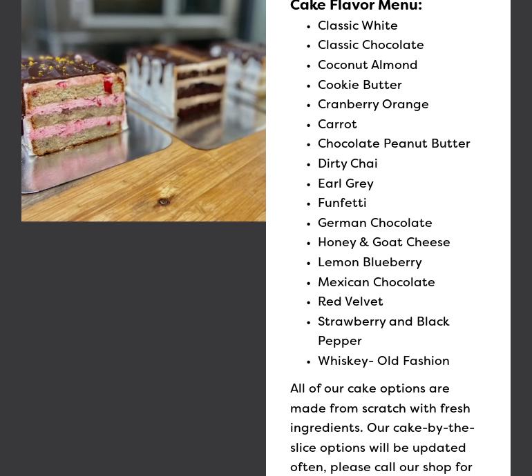 Reignbow Baking Co. Menu
